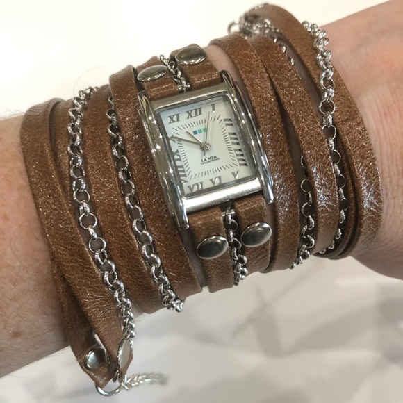 La Mer Watch- Brown Leather & Silver Wrap - Picture 3 of 4